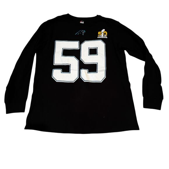 Carolina Panthers Football Luke Kuechly #59 Superbowl 50 Black Long Sleeve Tee L - Picture 1 of 7